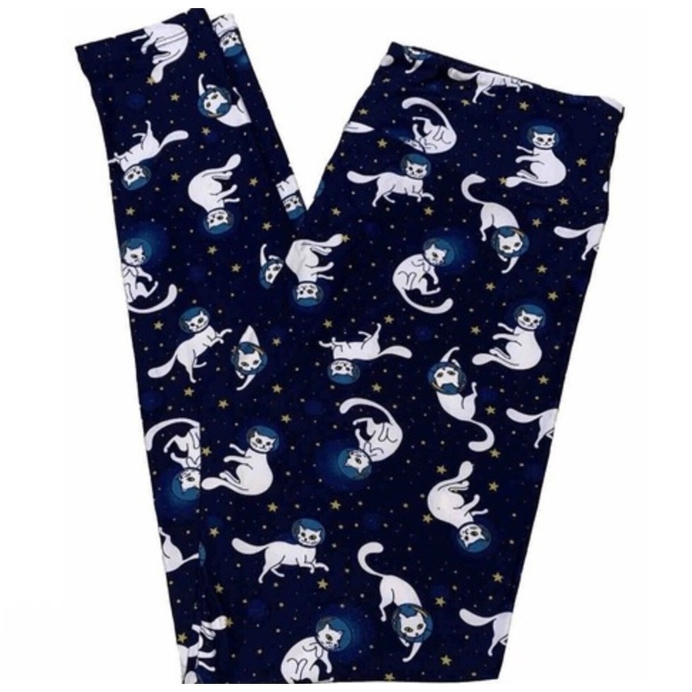 LuLaRoe Womens Leggings‎ Size TC Blue Cats Outer Space Stars Tall And Curvy NWT